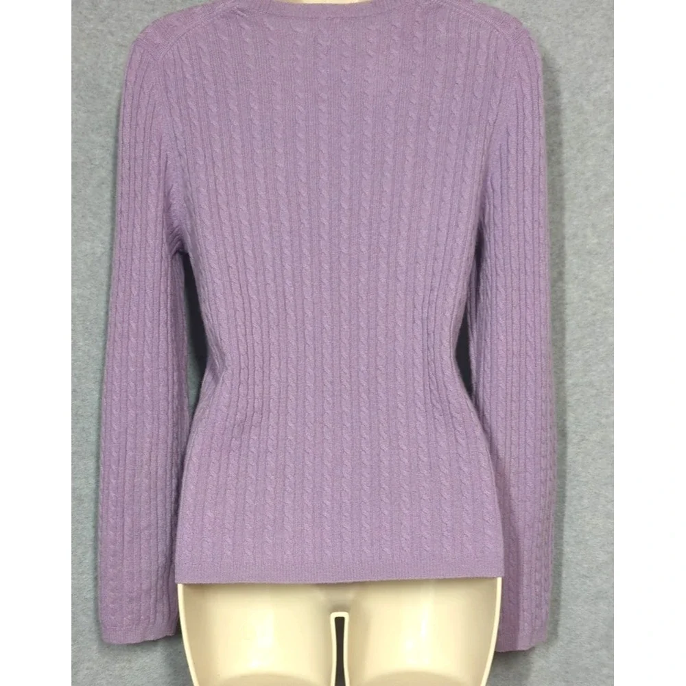 Vtg Anne Klein 100% Cashmere Sweater M Lavender Cable Knit Hong Kong Classic